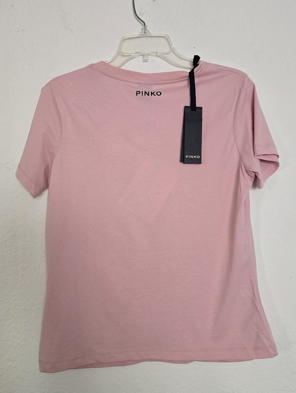 Pinko Crew Neckline Short Sleeve Beaded Brooch Pink Cotton Top Size S Sm… - Picture 3 of 8